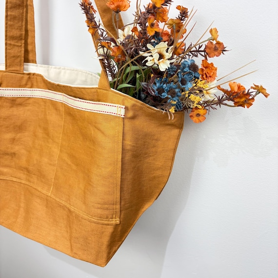 Minimalist Pumpkin Linen and Cotton Medium Size Tote Bag