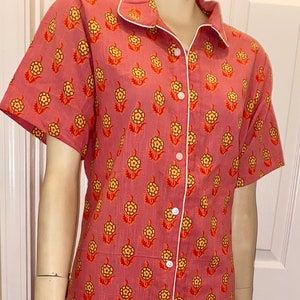 Cotton pyjamas, Womens organic cotton pj's, cotton pyjama Set trousers and cami, printed organic cotton pyjama set