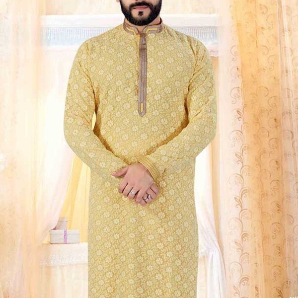 Lucknowi Chikankari, Men Kurta Pajama, Indian, Desi, Party Wear, salwar Kameez, Men party wear, men wear