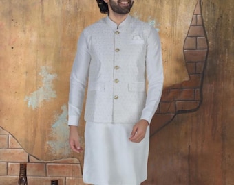 3 Men Kurta Pajama Jacket Set, Indian, Desi, Party Wear, Pakistani wear, salwar Kameez, Men party wear, men wear, silk