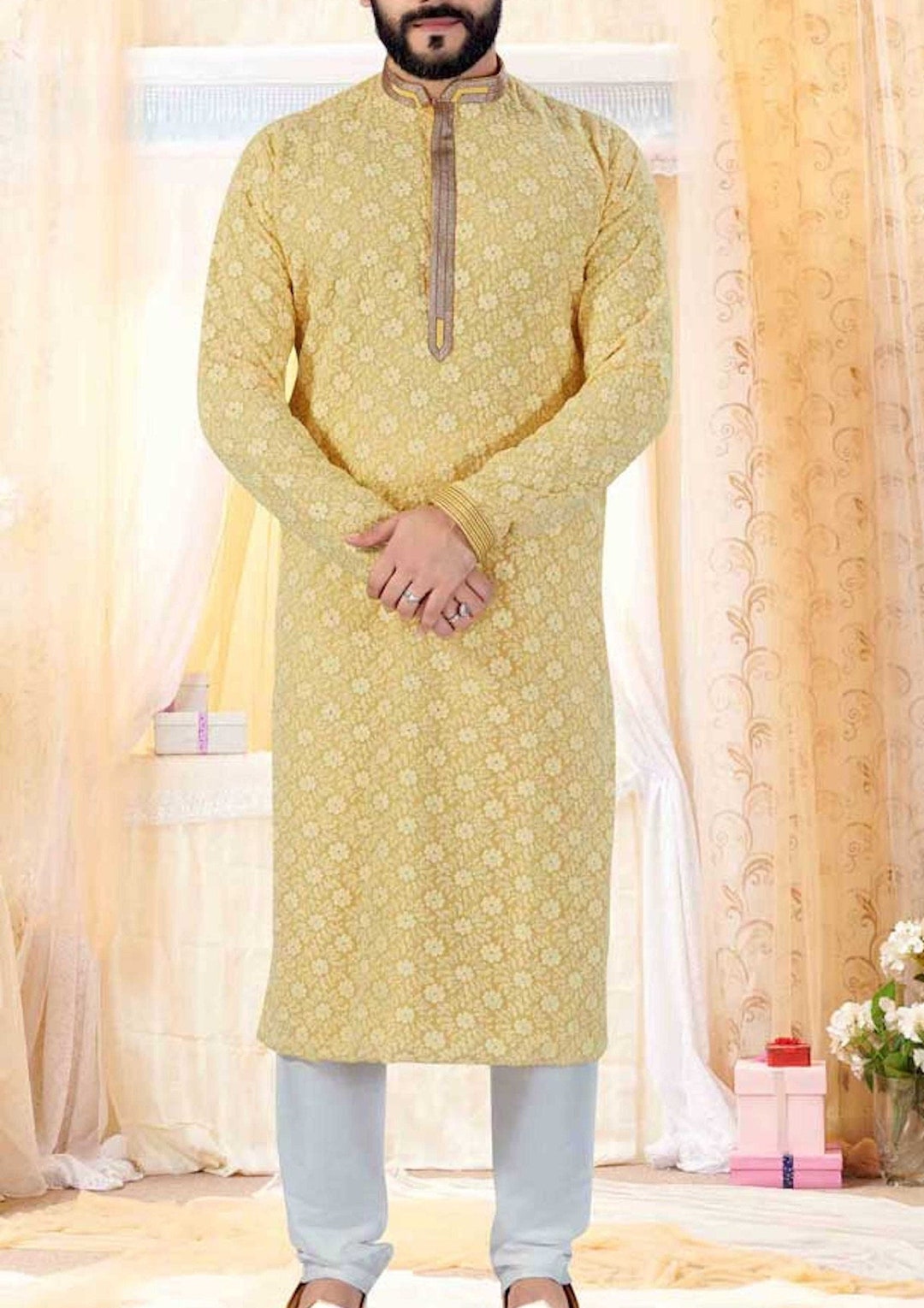 Lucknowi Chikankari Men Kurta Pajama Indian Desi Party Wear Salwar Kameez Men Party Wear Men Wear Etsy Canada
