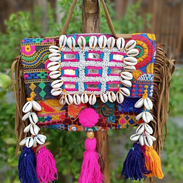 Handmade Banjara embroidery patch sling crossbody bag, ethnic crossbody bag, anniversary bag, Boho Bag, Jute Sling Bag
