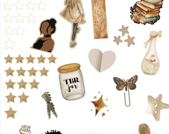 Bookish Digital Stickers: Reading Journal Scrapbooking (Goodnotes, PNG)