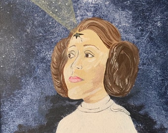 Princess Leia Painting, Carrie Fisher Portrait, Star Wars Painting, Drowned in Moonlight Strangled by her Own Bra