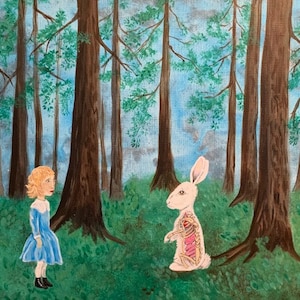 Alice in Wonderland Inspired Surreal Painting, Original acrylic, Painting, Surrealist art, White Rabbit, Anantomy,