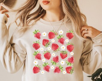 Strawberry Sweatshirt Strawberry Sweater Strawberry Shirt Strawberry Crewneck Strawberry Aesthetic Cottagecore Sweater Cottagecore Shirt