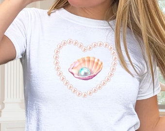 Pearl Baby Tee Mermaidcore Clothing Seashell Baby Tee Mermaid Core Coquette Top Oyster Baby Tee Coastal Granddaughter Sirencore Vanilla Girl