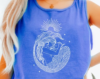 Camiseta sin mangas Mermaid Comfort Colors® de maternidad Camiseta Mermaidcore Camiseta "Estoy embarazada" Estilo inspirado en el océano Camiseta sin mangas Sirencore para futura mamá