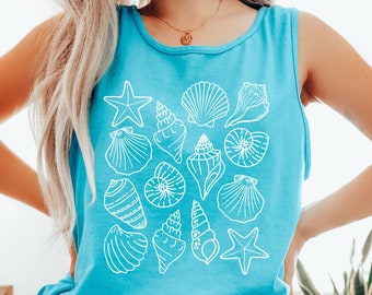 Comfort Colors® Tank Top Shell Shirt Seashell Shirt Sea Shell Tshirt Ocean Inspired Style Beachy Shirts Oversized Beach Tank Top Summer Tank