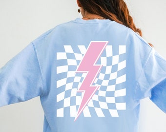 Lightning Bolt Sweatshirt Lightning Bolt Sweater Lightning Crewneck Checkered Sweatshirt Checkered Shirt Trendy Clothe Preppy Aesthetic VSCO