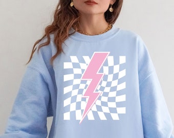 Lightning Bolt Sweatshirt Lightning Bolt Sweater Lightning Crewneck Checkered Sweatshirt Checkered Shirt Trendy Clothe Preppy Aesthetic VSCO