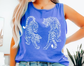 Comfort Colors® Tank Top Tiger Shirt Vintage Tiger Shirt Graphic Tiger Tee Tiger Tshirt Tiger Tank Top Oversized Tank Top Boho Beach Top