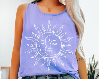 Comfort Colors® Tank Top Sun and Moon Shirt Mystical Shirt Celestial Shirt Oversized Tank Top Witchy Tank Top Sun Moon Tshirt Boho Beach Top
