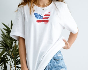 Fourth of July Shirt Fourth of July Tee 4th of July Butterfly Shirt Butterfly Top July 4th Butterfly Patriotic Butterfly Shirt