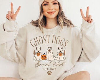 Ghost Dog Sweatshirt Ghost Dog Shirt Dog Ghost Shirt Social Club Sweatshirt Halloween Crew Neck Dog Halloween Shirt Halloween Dog Shirt