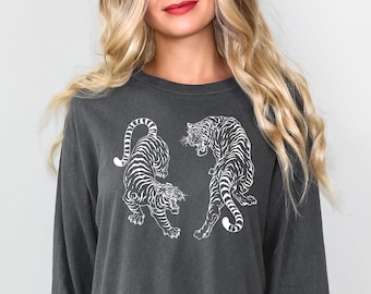 Camiseta de manga larga Comfort Colors® Camiseta de tigre Camiseta de tigre vintage Camiseta de tigre gráfica Camiseta de tigre Camiseta de gran tamaño Yin Yang Tigers Tiger Lov