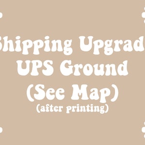 May include: A beige background with white daisies around the edges. The text "Shipping Upgrade UPS Ground (See Map) (after printing)" is written in white, bold, and large font.