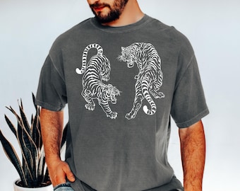 Tiger Shirt Mens Graphic Tees Comfort Colors® Tshirt Trendy Tiger Shirt Vintage Tiger Shirt Retro Tiger Shirt Mens Japanese Streetwear Gift