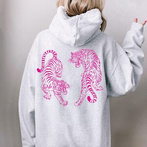 Tiger Hoodie Tiger Sweatshirt Tiger Sweater Pink Tiger Hoodie Sweatshirt Pink Graphic Hoodie Vintage Tiger Shirt Yin Yang Tigers Japanese Ash Hoodie