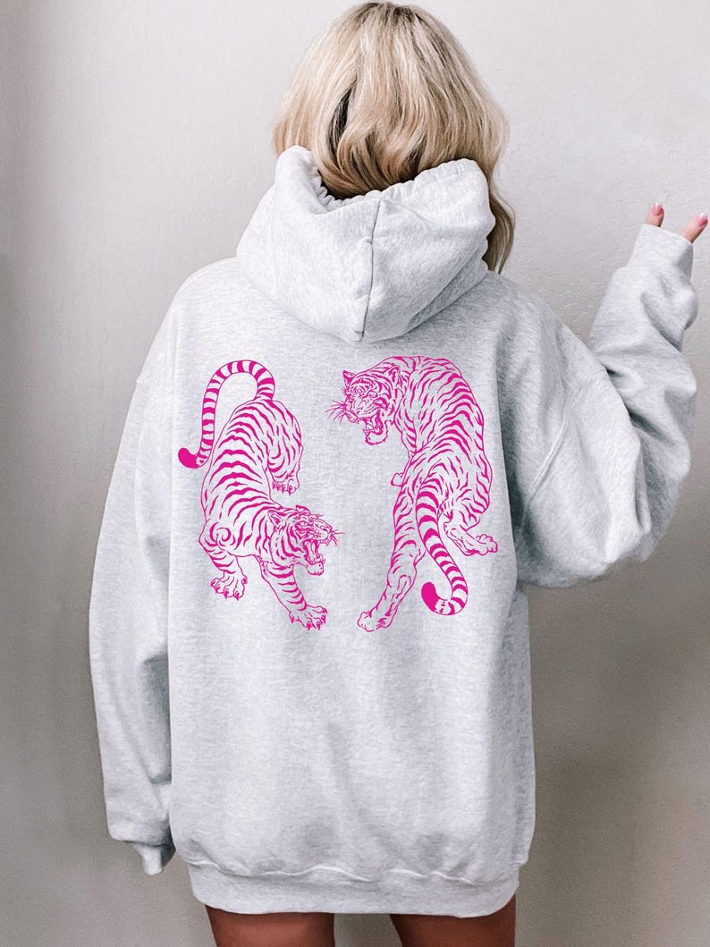 Tiger Hoodie Tiger Sweatshirt Tiger Sweater Pink Tiger Hoodie Sweatshirt Pink Graphic Hoodie Vintage Tiger Shirt Yin Yang Tigers Japanese Ash Hoodie