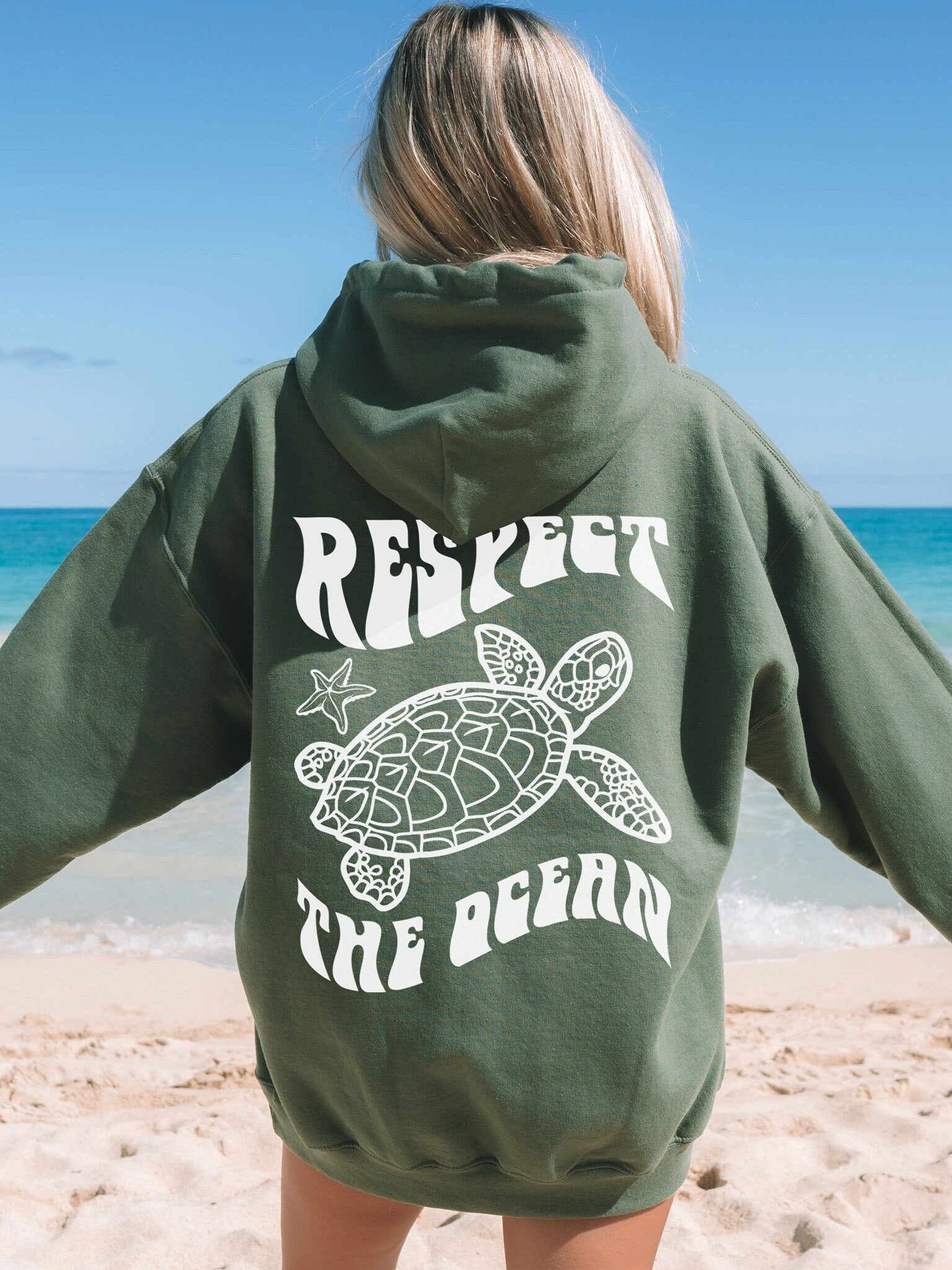 Respect the Ocean Sea Turtle Hoodie Sweatshirt Local Shark Hoodie
