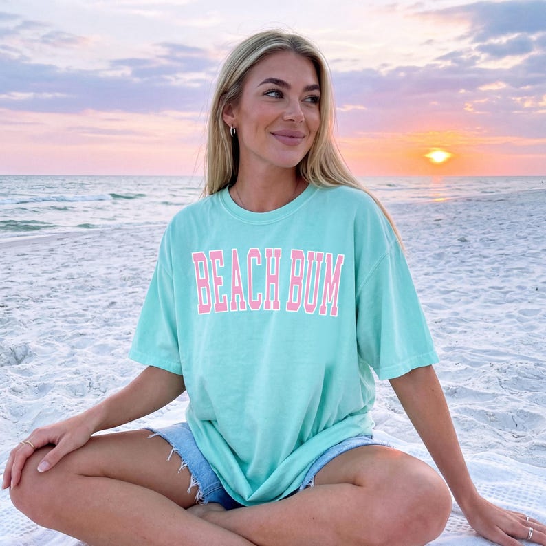 Beach Bum Shirt Comfort Colors® Tshirt Beach Bum Tshirt Comfort Colors Shirt Beach Bum Tee Comfort Colors Tee Beachy Tees Summer Tees Chalky Mint w/Pink Ink