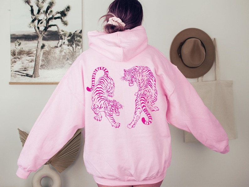 Tiger Hoodie Tiger Sweatshirt Tiger Sweater Pink Tiger Hoodie Sweatshirt Pink Graphic Hoodie Vintage Tiger Shirt Yin Yang Tigers Japanese image 1