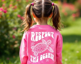 Sea Turtle Shirt Kids Sweatshirt Respect The Ocean Local Ocean Animal Crewneck Sea Turtle Gifts For Kids Coconut Girl Youth Sweatshirt