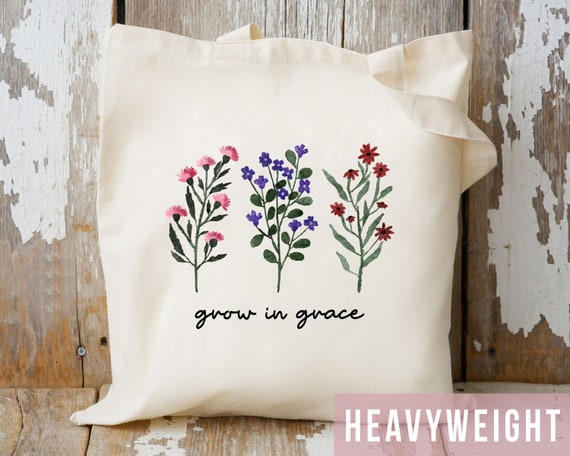 Grow in Grace Floral Tote Bag Christian Tote Bag Flower Tote Bag Christian Bible Tote Bag Jesus Tote Bag Christian Merch Trendy Wildflower Etsy