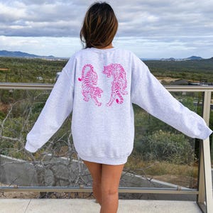 Tiger Hoodie Tiger Sweatshirt Tiger Sweater Pink Tiger Hoodie Sweatshirt Pink Graphic Hoodie Vintage Tiger Shirt Yin Yang Tigers Japanese Ash Crewneck