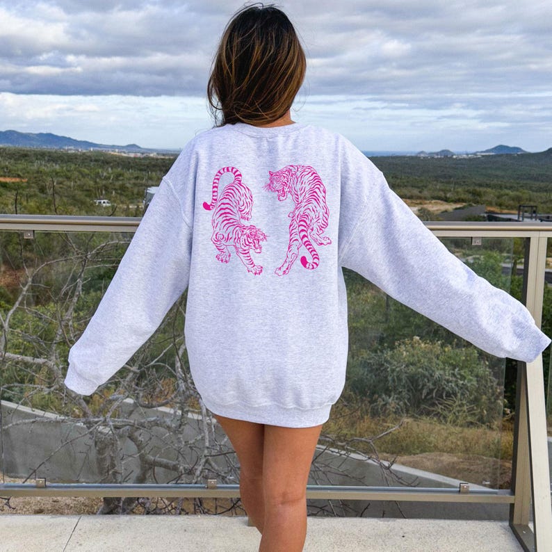 Tiger Hoodie Tiger Sweatshirt Tiger Sweater Pink Tiger Hoodie Sweatshirt Pink Graphic Hoodie Vintage Tiger Shirt Yin Yang Tigers Japanese Ash Crewneck