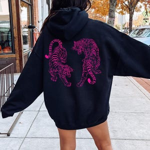 Tiger Hoodie Tiger Sweatshirt Tiger Sweater Pink Tiger Hoodie Sweatshirt Pink Graphic Hoodie Vintage Tiger Shirt Yin Yang Tigers Japanese Black Hoodie