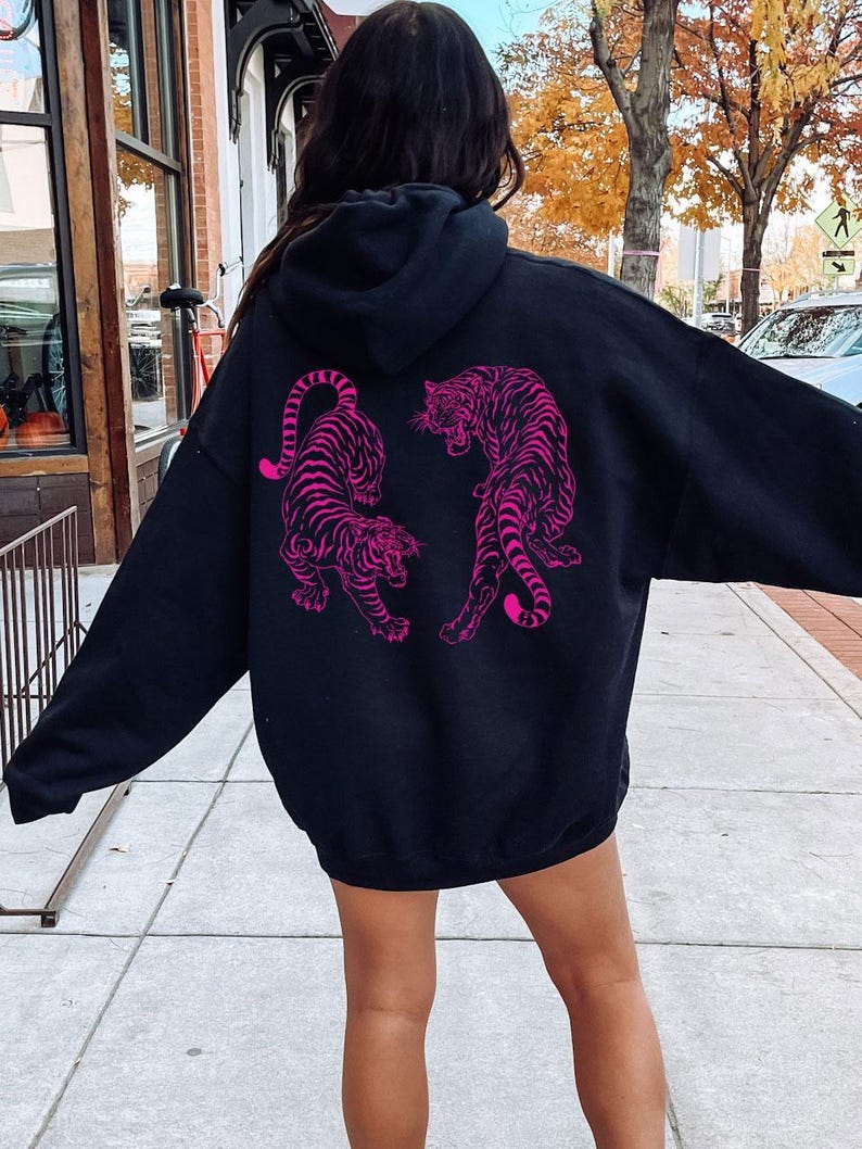 Tiger Hoodie Tiger Sweatshirt Tiger Sweater Pink Tiger Hoodie Sweatshirt Pink Graphic Hoodie Vintage Tiger Shirt Yin Yang Tigers Japanese Black Hoodie