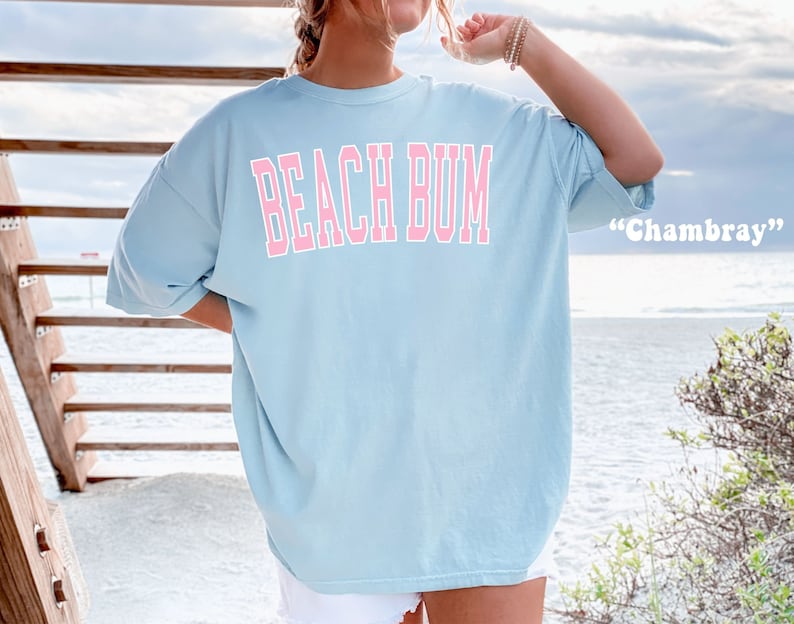 Beach Bum Shirt Comfort Colors® Tshirt Beach Bum Tshirt Comfort Colors Shirt Beach Bum Tee Comfort Colors Tee Beachy Tees Summer Tees Chambray w/Pink Ink