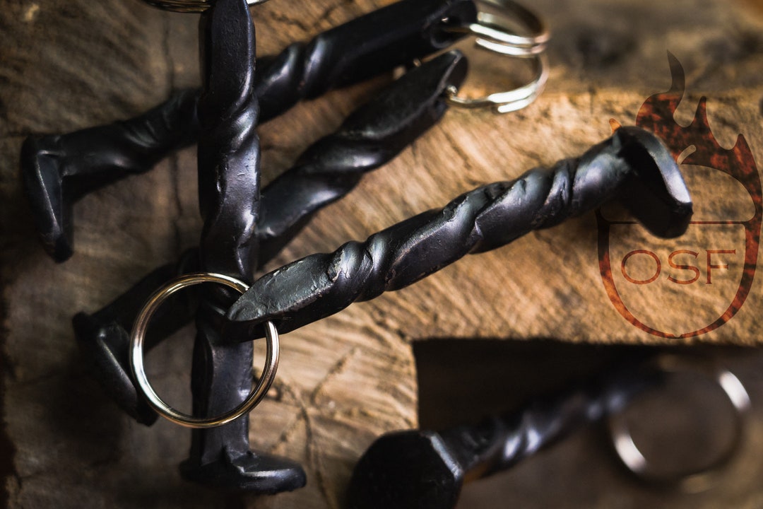 Blacksmith Made Hand Forged Railroad Spike Keychain - Etsy