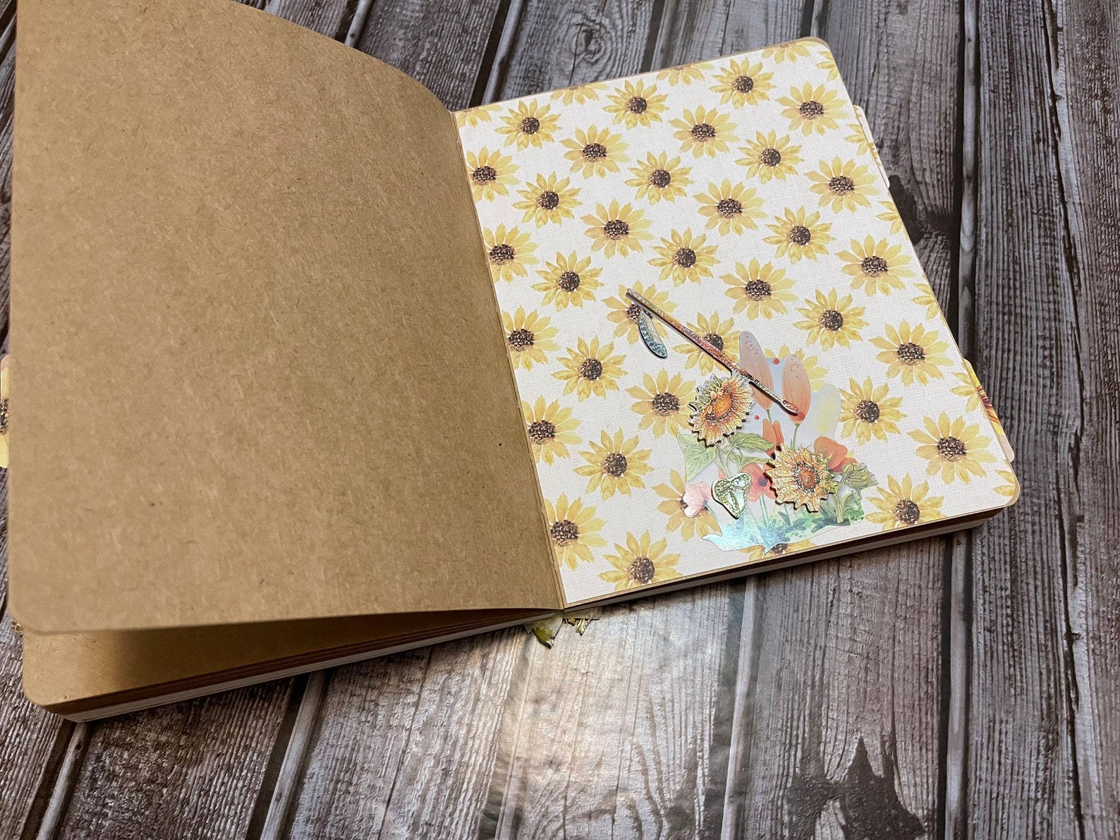 Sunflower hardcover altered journal. Decorated by hand. Etsy