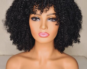 Curly Wig With Bangs Etsy