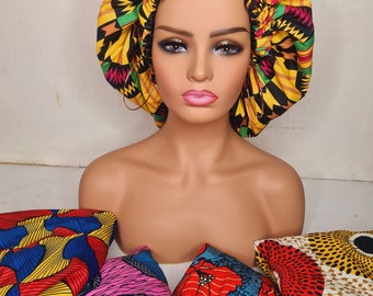 African Print Reversible silk Hair Bonnet