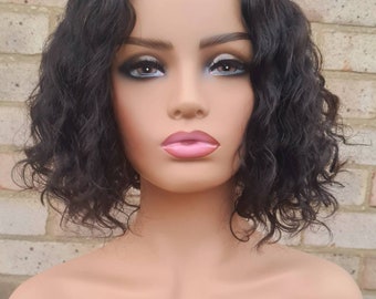 LIAZAHAIR Kurze Lockige Echthaar-Perücke Mit Lace Front | Brasilianisches Remy Haar In Mittelbraun 25,4 Cm