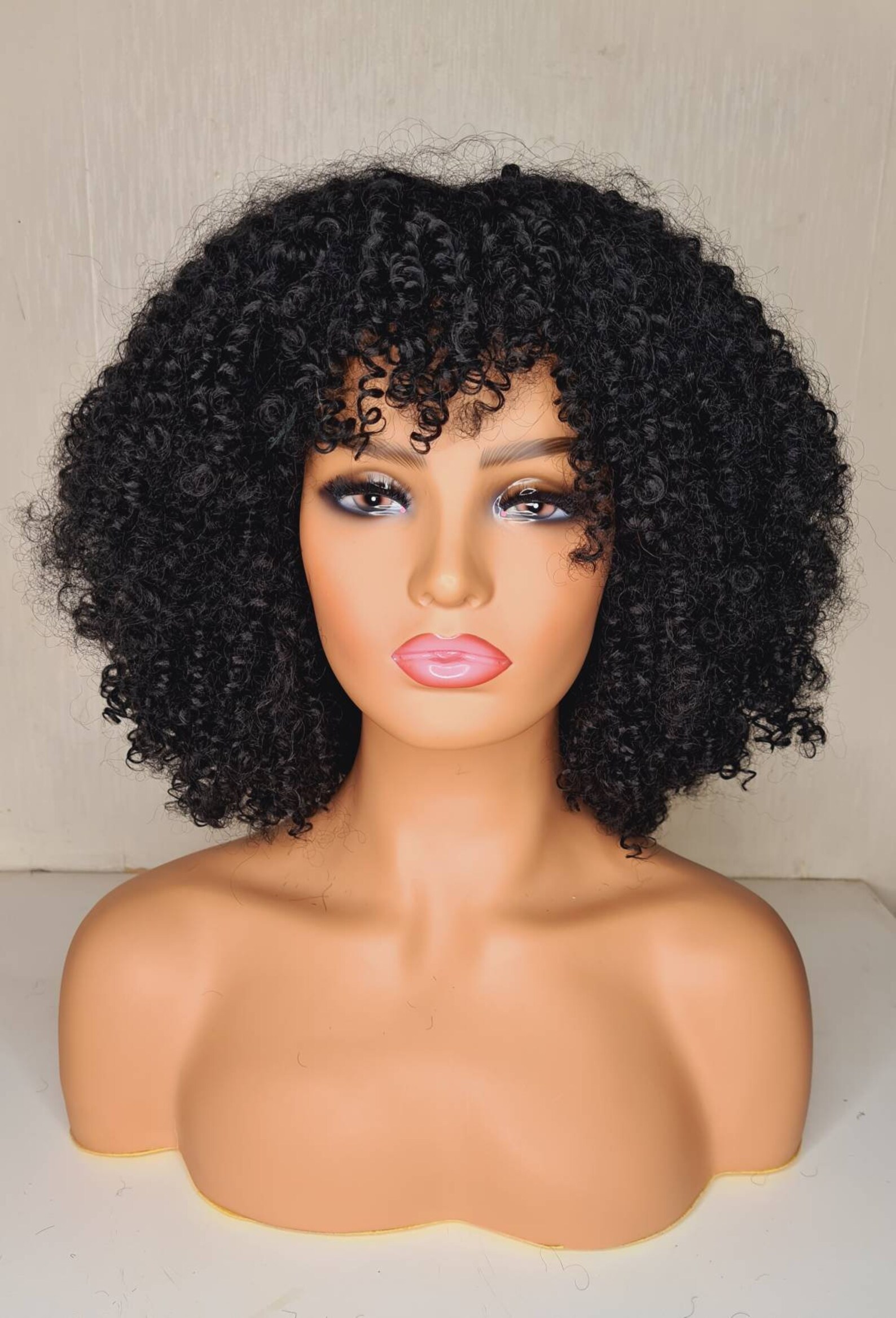 Synthetic Afro Kinky Curly Wig With Bang fringe In Black Made Etsy