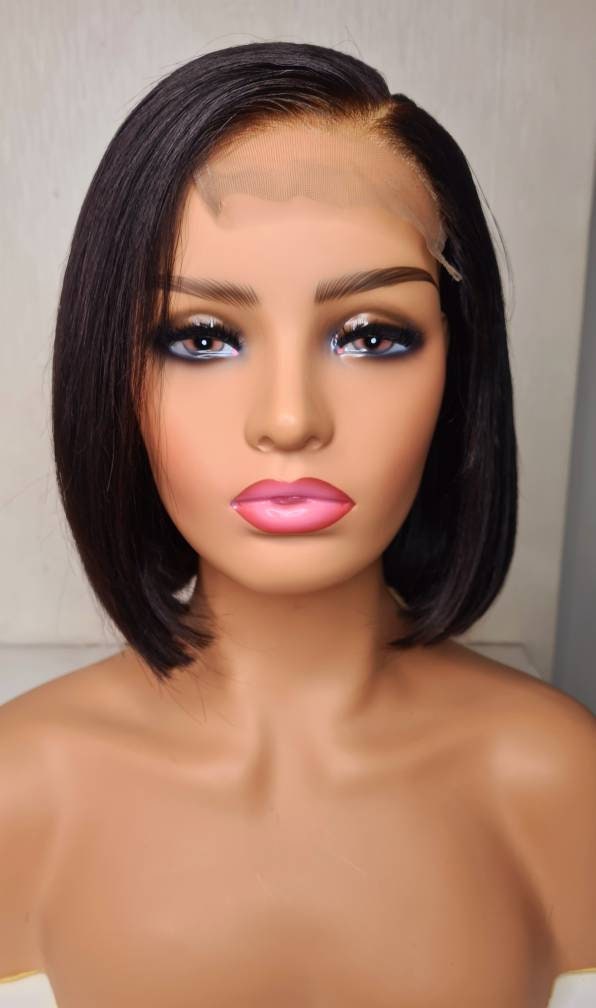 Raw Brazilian Human Hair Closure Bob Wig With a C Side  display picture 2