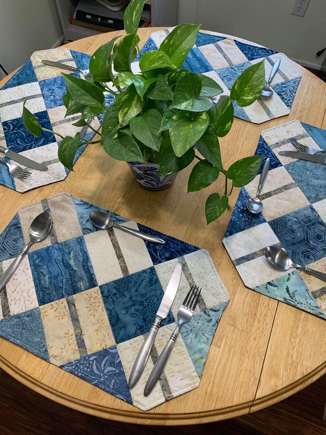 Blue Cream Placemats/quilted Blue Cream Placemats/quilted Blue Etsy