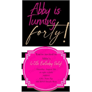 40th Birthday Invitation Printable Kate Spade Inspired Black White Pink Template