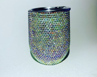 Bling Wine Tumbler Rhinestones Stainless Steel Cup Stemless With Lid Double Wall Free Shipping