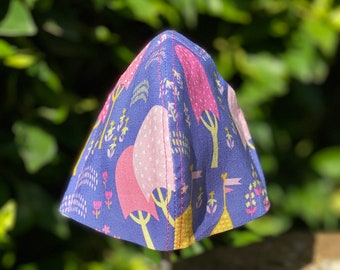 Children’s Hand Made Printed 100% Cotton Face Masks; Comfortable; Reusable, Washable; Child Size; Purple Wonderland