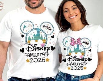 Chemise voyage Disney, chemises Disney World, chemises assorties voyage Disneyland, chemise château Disney, chemise nom Disney, t-shirt personnalisé Disney