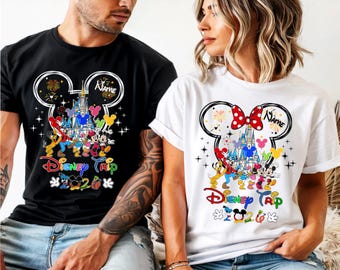 Maglietta personalizzata per viaggio in famiglia a Disneyworld, maglietta per vacanza in famiglia a Disney, maglietta personalizzata per la famiglia, maglietta personalizzata Disney con Minnie e Topolino