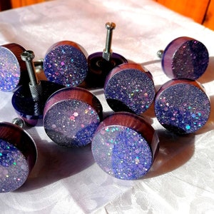 Purple resin knobs, drawer knobs and pulls, wardrobe knobs, round resin knobs, round resin handles, furniture knobs and pulls