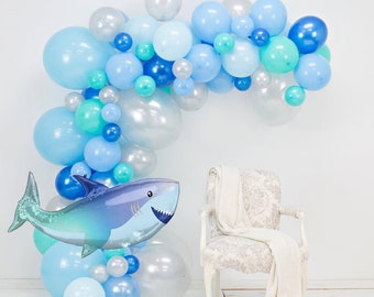 Kit d'arche de ballon bleu bébé requin, Kit de guirlande de ballons bricolage sous-marin bébé requin PREMIUM, Un sous-marin, décorations de fête d'enfant d'été