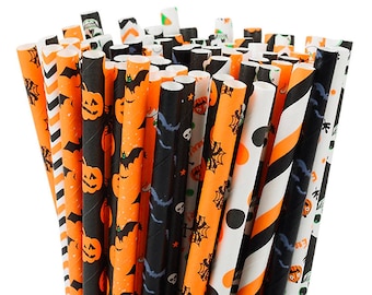 Halloween Paper Straws Variety Pack, Halloween Icon Paper Straws, Set of 24 Disposable Party Drinking Straw, Halloween Party Supplies